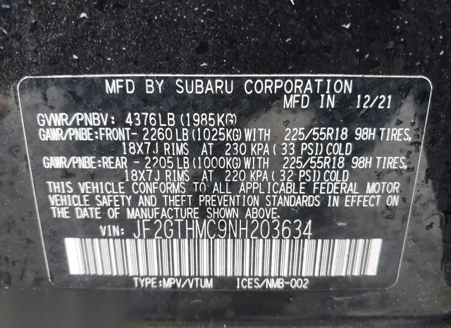 JF2GTHMC9NH203634 2022 2022 Subaru Crosstrek- Limited 9