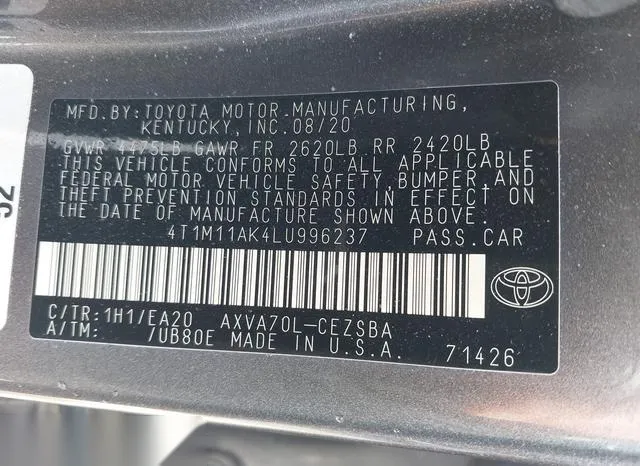 4T1M11AK4LU996237 2020 2020 Toyota Camry- SE 9