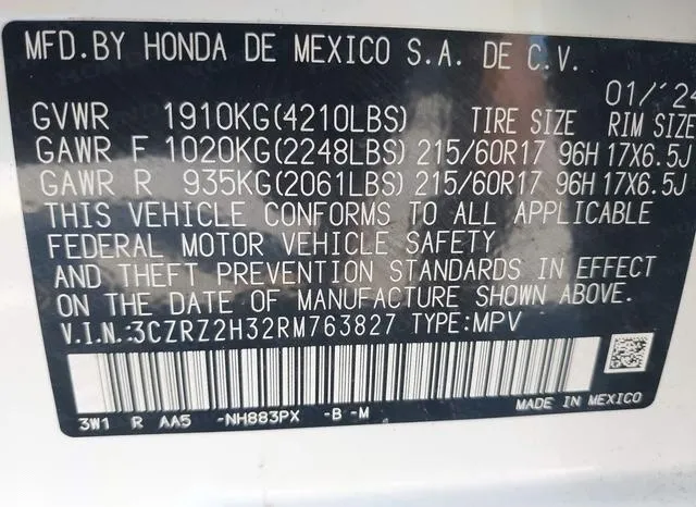 3CZRZ2H32RM763827 2024 2024 Honda HR-V- Awd Lx 9