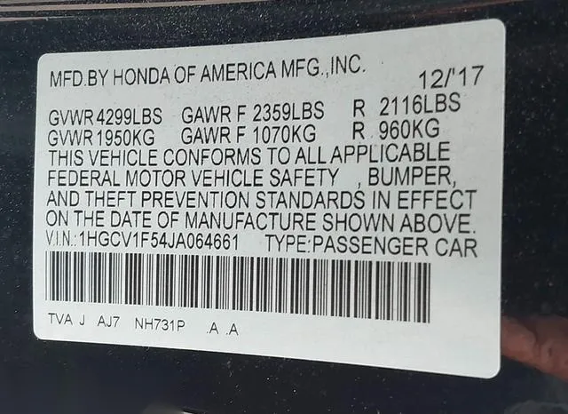 1HGCV1F54JA064661 2018 2018 Honda Accord- Ex-L 9