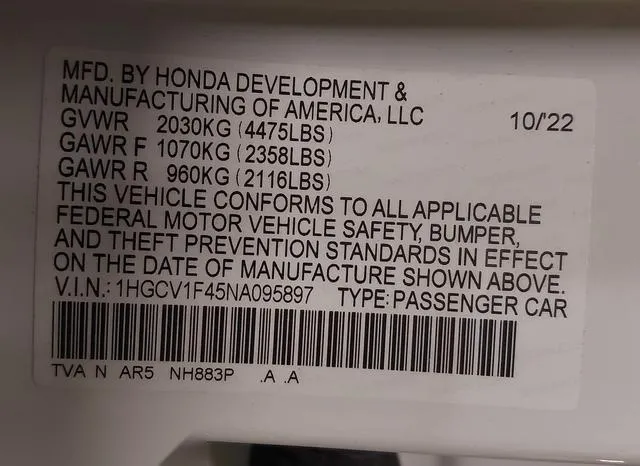 1HGCV1F45NA095897 2022 2022 Honda Accord- Sport Special Edi 9