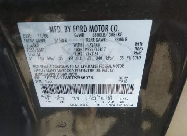 1FTRW12W07KB66076 2007 2007 Ford F-150- Xlt 9