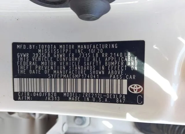 5YFEPMAE6MP174041 2021 2021 Toyota Corolla- LE 9