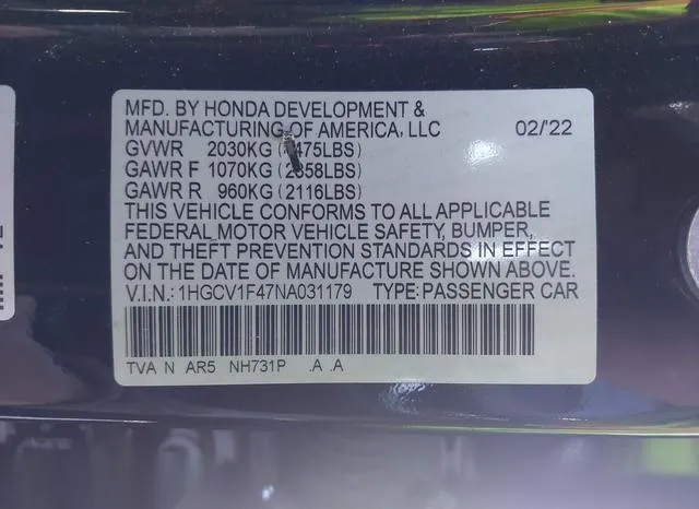 1HGCV1F47NA031179 2022 2022 Honda Accord- Sport Special Edi 9