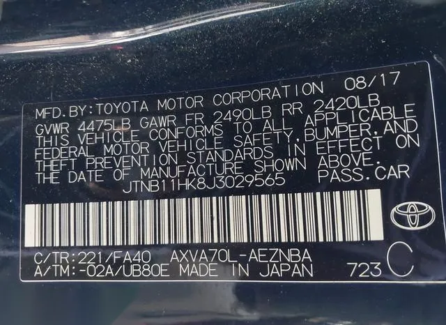 JTNB11HK8J3029565 2018 2018 Toyota Camry- LE 9