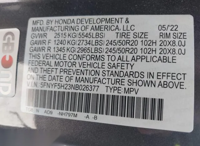 5FNYF5H23NB026377 2022 2022 Honda Pilot- 2Wd Special Edition 9