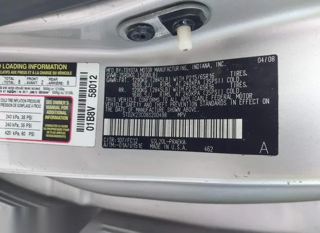 5TDZK23C08S200498 2008 2008 Toyota Sienna- LE 9