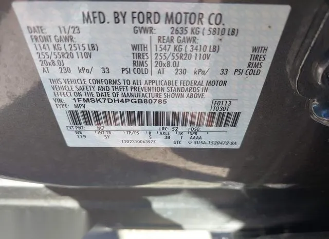 1FMSK7DH4PGB80785 2023 2023 Ford Explorer- Xlt 9