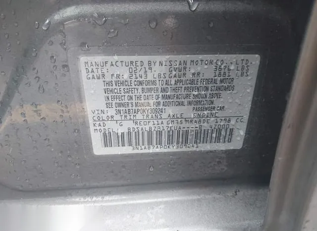 3N1AB7AP0KY309241 2019 2019 Nissan Sentra- S 9