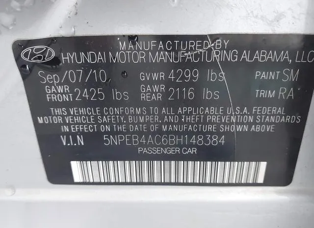 5NPEB4AC6BH148384 2011 2011 Hyundai Sonata- Gls 9