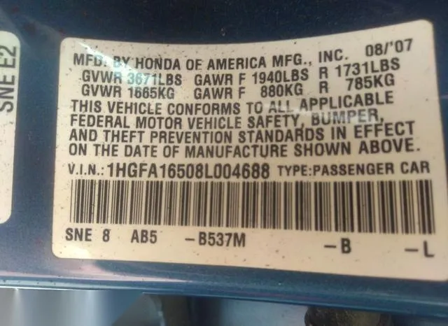 1HGFA16508L004688 2008 2008 Honda Civic- LX 9