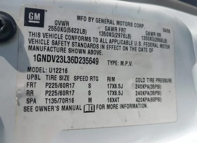 1GNDV23L36D235649 2006 2006 Chevrolet Uplander- LS 9