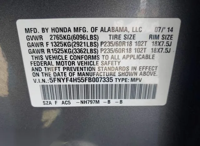 5FNYF4H55FB007335 2015 2015 Honda Pilot- Ex-L 9