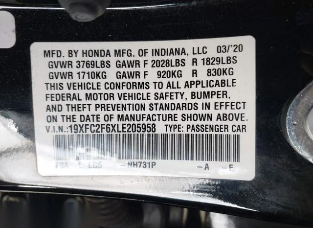 19XFC2F6XLE205958 2020 2020 Honda Civic- LX 9