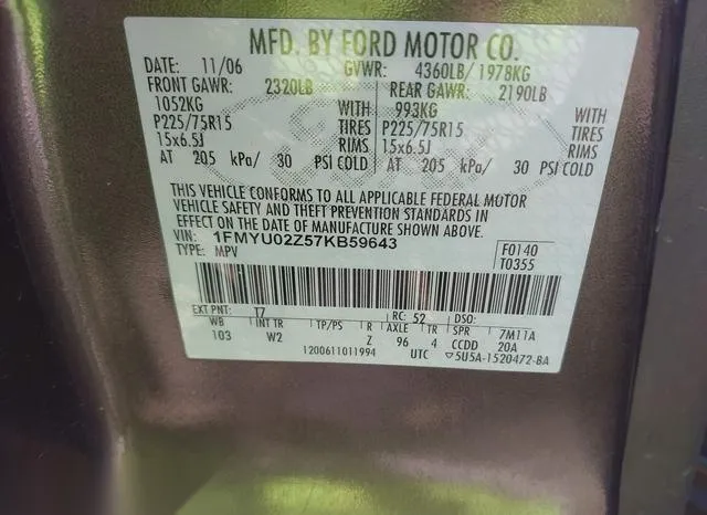 1FMYU02Z57KB59643 2007 2007 Ford Escape- Xls/Xls Manual 9