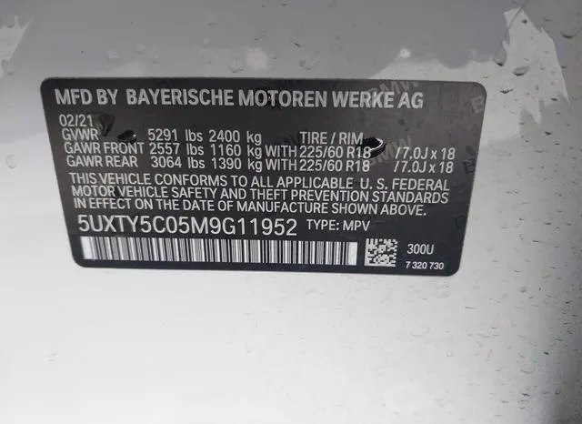 5UXTY5C05M9G11952 2021 2021 BMW X3- Xdrive30I 9