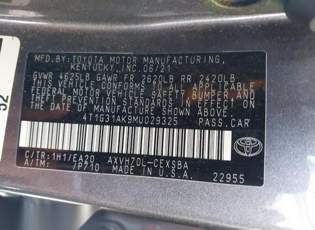 4T1G31AK9MU029325 2021 2021 Toyota Camry- Se Hybrid 9