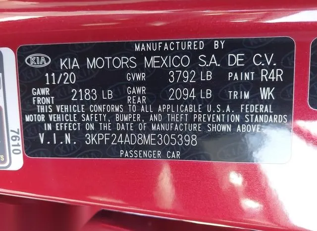 3KPF24AD8ME305398 2021 2021 KIA Forte- Lxs 9