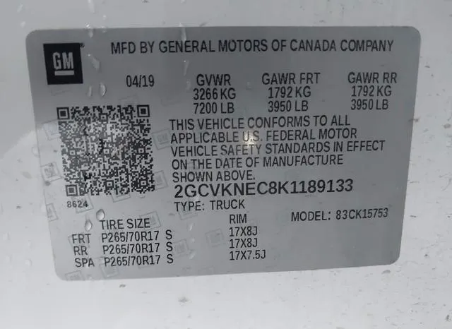 2GCVKNEC8K1189133 2019 2019 Chevrolet Silverado 1500- LD WT 9