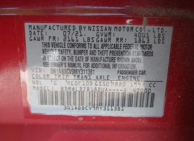 3N1AB8CV9MY311381 2021 2021 Nissan Sentra- Sv Xtronic Cvt 9