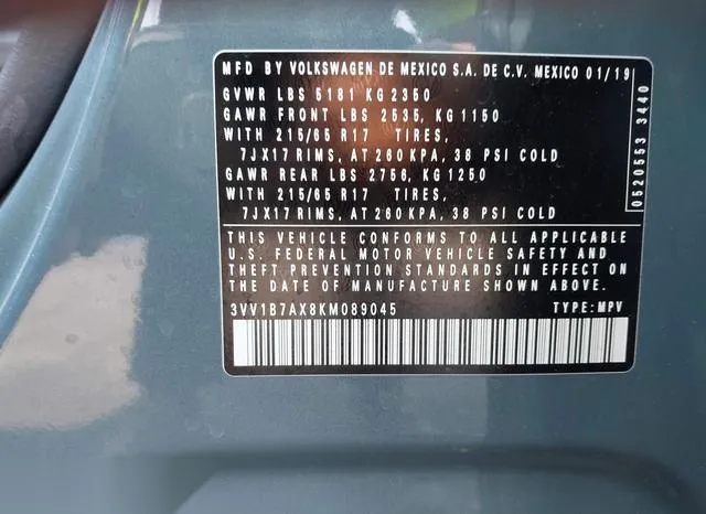 3VV1B7AX8KM089045 2019 2019 Volkswagen Tiguan- 2-0T S 9