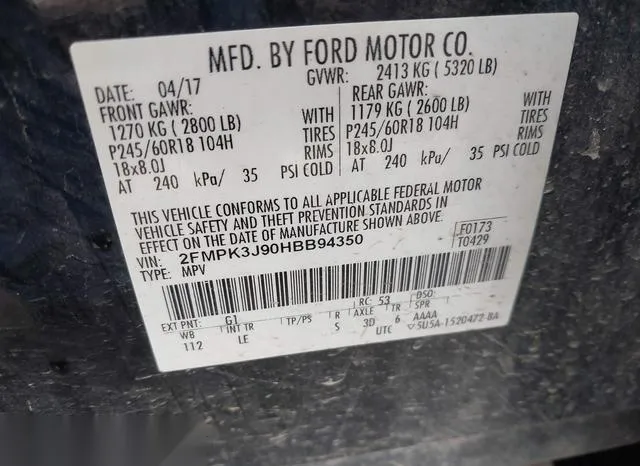 2FMPK3J90HBB94350 2017 2017 Ford Edge- Sel 9