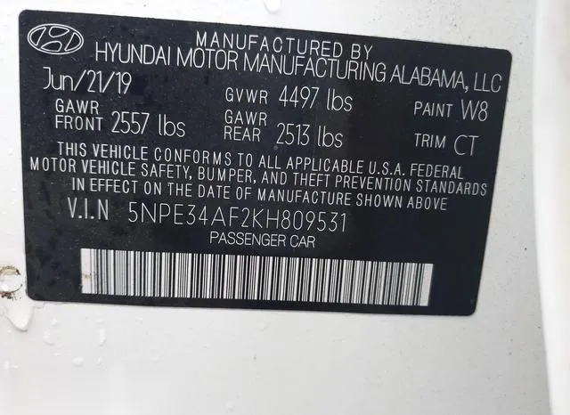 5NPE34AF2KH809531 2019 2019 Hyundai Sonata- Sel 9