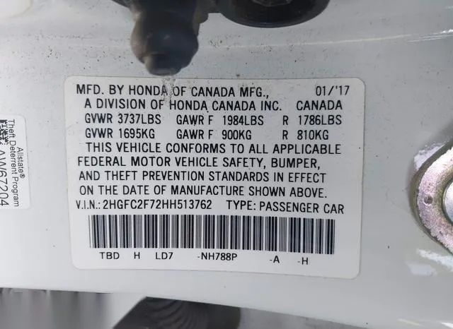 2HGFC2F72HH513762 2017 2017 Honda Civic- EX 9