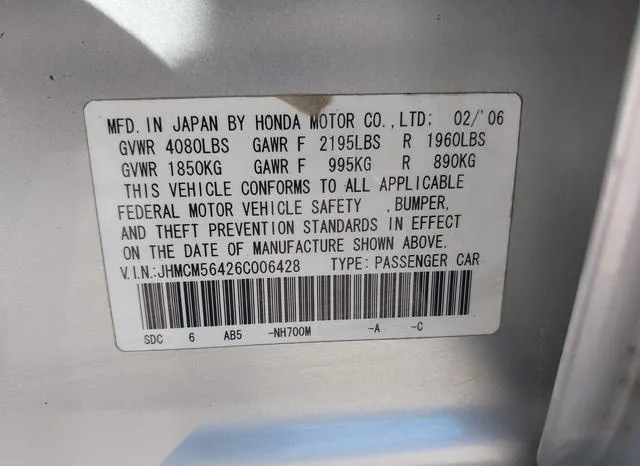 JHMCM56426C006428 2006 2006 Honda Accord- 2-4 LX 9