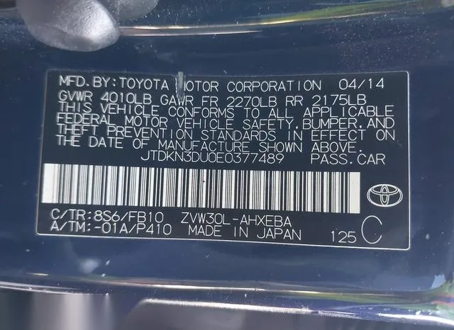 JTDKN3DU0E0377489 2014 2014 Toyota Prius- Two 9