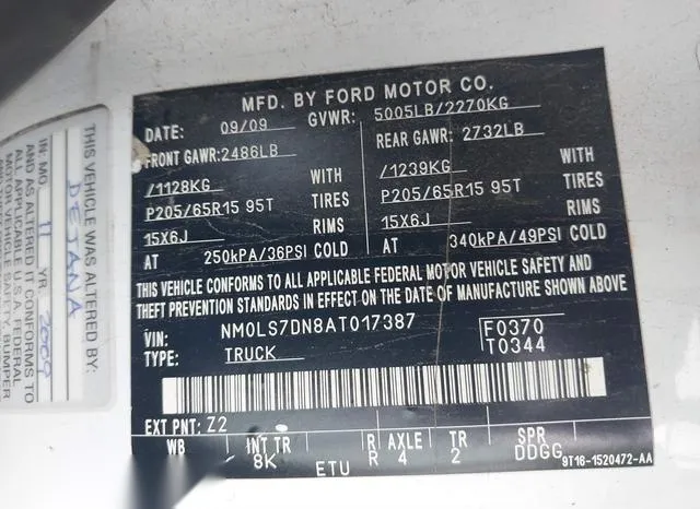 NM0LS7DN8AT017387 2010 2010 Ford Transit- Connect Xlt 9