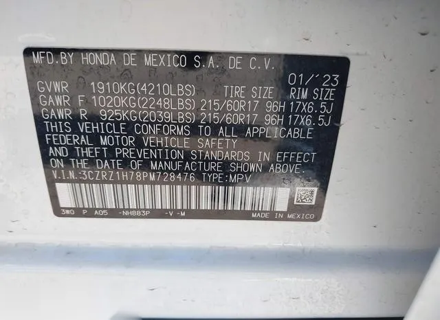 3CZRZ1H78PM728476 2023 2023 Honda HR-V- 2Wd Ex-L 9