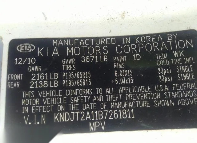 KNDJT2A11B7261811 2011 2011 KIA Soul 9