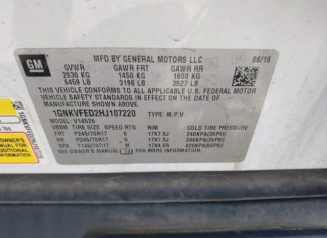 1GNKVFED2HJ107220 2017 2017 Chevrolet Traverse- LS 9