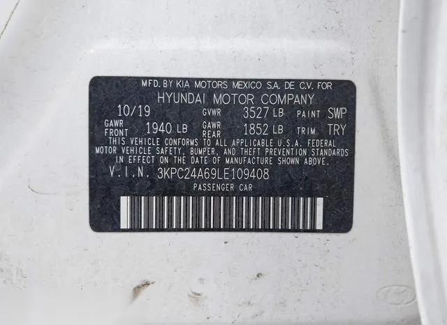 3KPC24A69LE109408 2020 2020 Hyundai Accent- SE 9