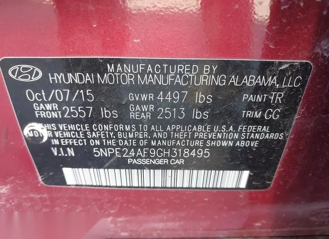 5NPE24AF9GH318495 2016 2016 Hyundai Sonata- SE 9