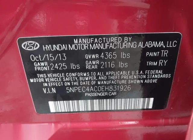 5NPEC4AC0EH831926 2014 2014 Hyundai Sonata- SE 9