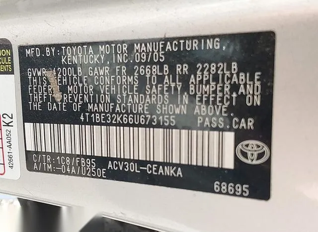 4T1BE32K66U673155 2006 2006 Toyota Camry- LE 9