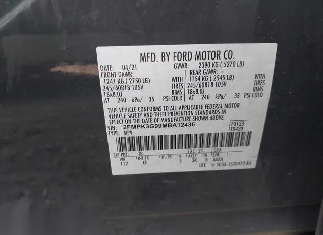 2FMPK3G99MBA12436 2021 2021 Ford Edge- SE 9