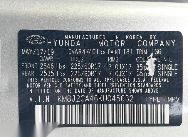 KM8J2CA46KU045632 2019 2019 Hyundai Tucson- SE 9