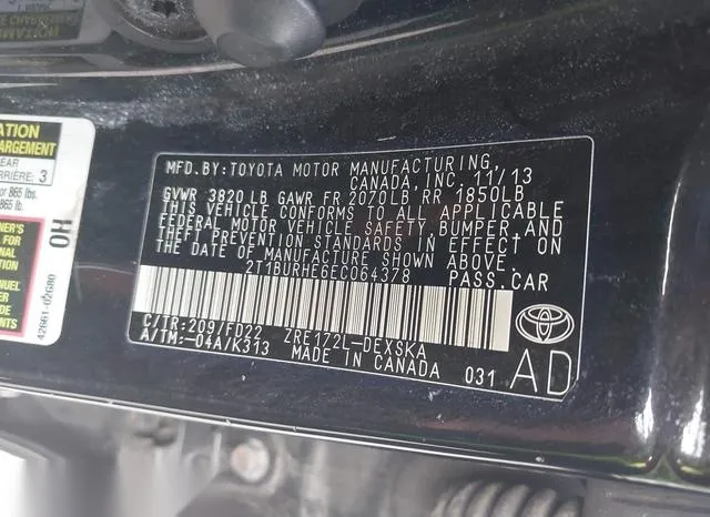 2T1BURHE6EC064378 2014 2014 Toyota Corolla- S Plus 9