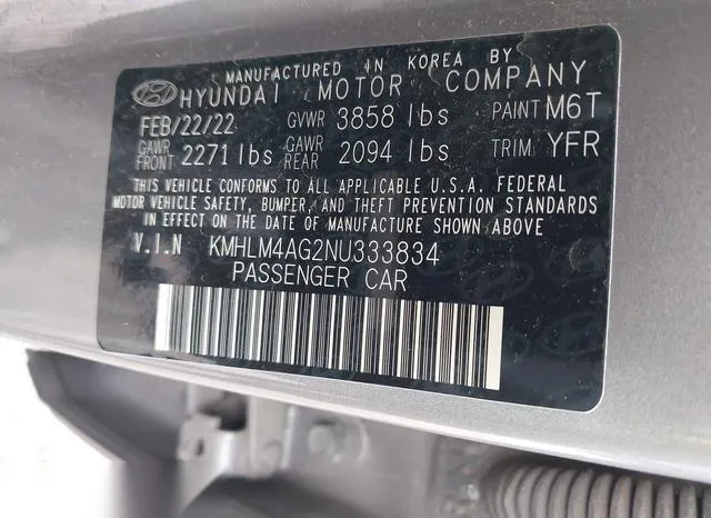 KMHLM4AG2NU333834 2022 2022 Hyundai Elantra- Sel 9