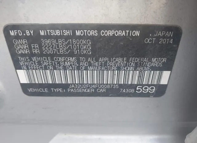 JA32U2FU4FU008735 2015 2015 Mitsubishi Lancer- ES 9