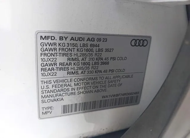 WA1VWBF74RD002483 2024 2024 Audi SQ7- Prestige Tfsi Quattro 9