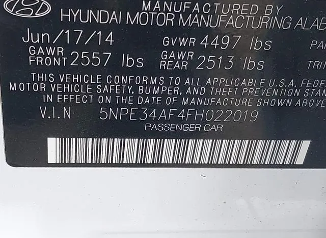 5NPE34AF4FH022019 2015 2015 Hyundai Sonata- Limited 9