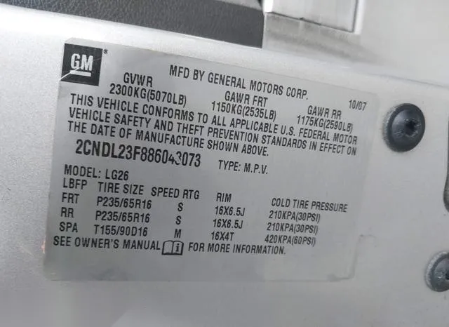 2CNDL23F886048073 2008 2008 Chevrolet Equinox- LS 9