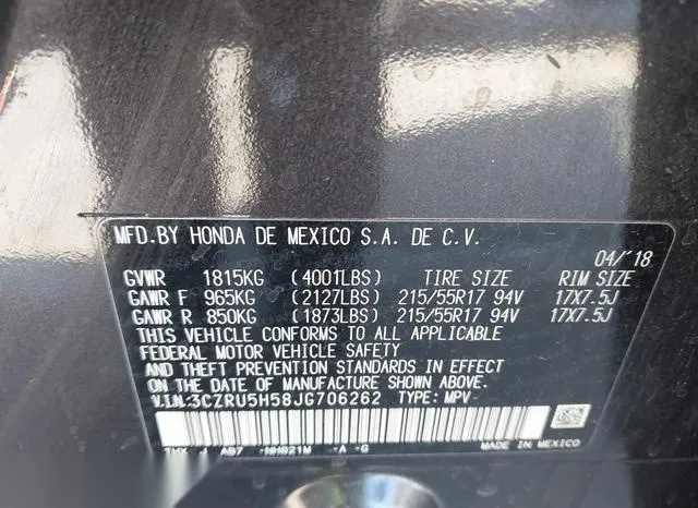 3CZRU5H58JG706262 2018 2018 Honda HR-V- EX 9