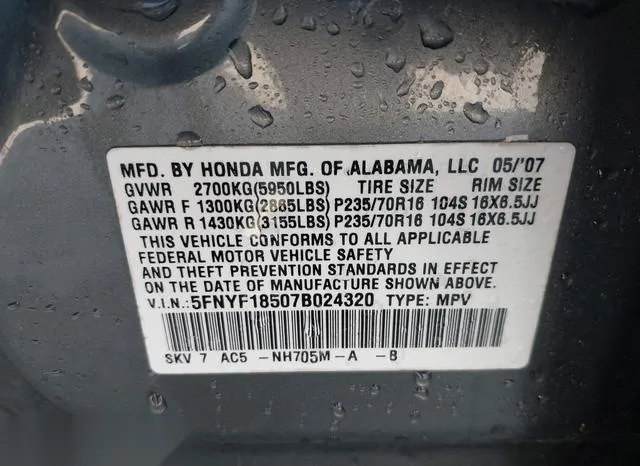 5FNYF18507B024320 2007 2007 Honda Pilot- Ex-L 9