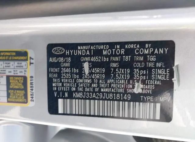 KM8J33A29JU818149 2018 2018 Hyundai Tucson- Value 9