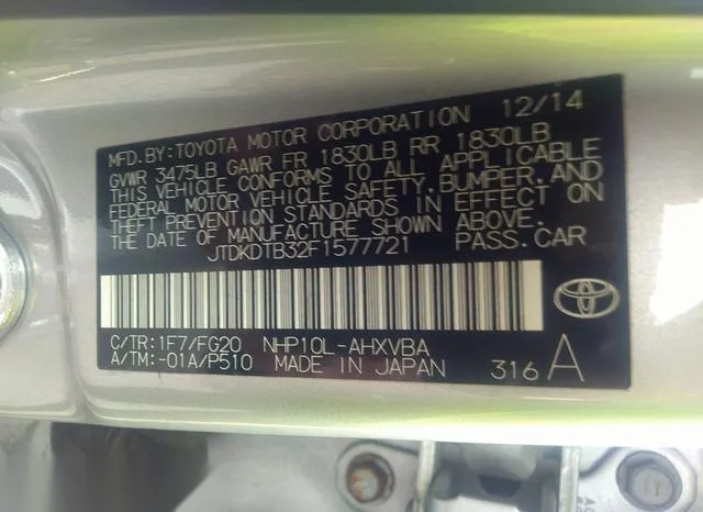 JTDKDTB32F1577721 2015 2015 Toyota Prius- C Two 9